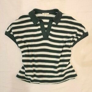 Madewell green and white striped polo shirt size M